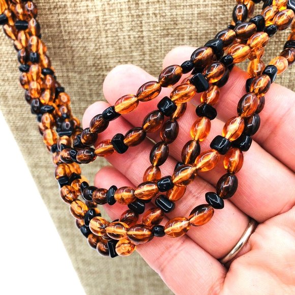 Vintage Lucite Necklace Multi Beaded Faux Amber Necklace 18 in - Picture 3 of 7